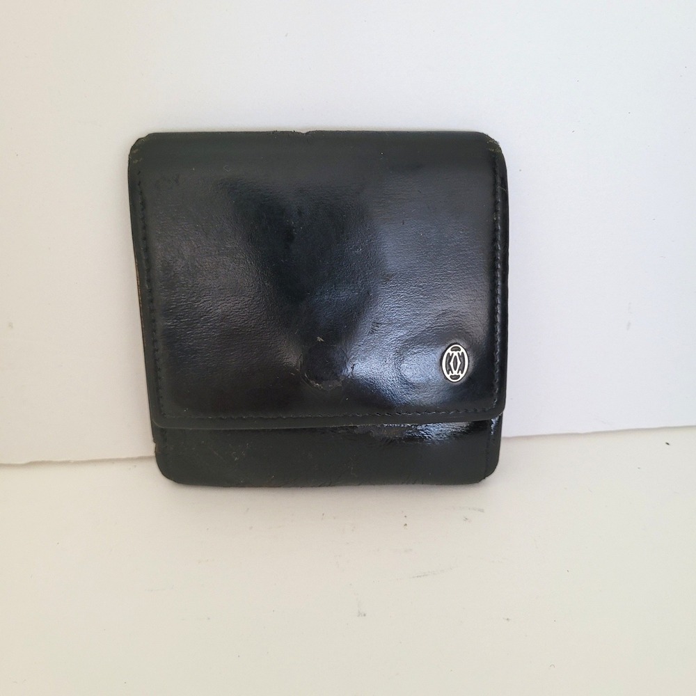 Cartier Paris Vintage Black Leather Coin Purse Must de‎ Cartier Square Wallet